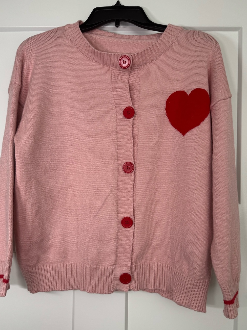 Woman’s Cute Cardigan Sweater Kawaii Love Heart Knitted Print, Sz Medium
